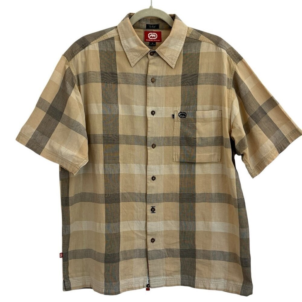 Ecko Unltd Mens L Plaid Woven Short Sleeve Shirt Knute Streetwear Hip Hop Skater